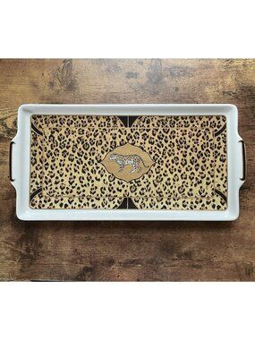 Vintage Lynn Chase Amazonian Jaguar Tray 24K Gold Detailing Porcelain Jungalow